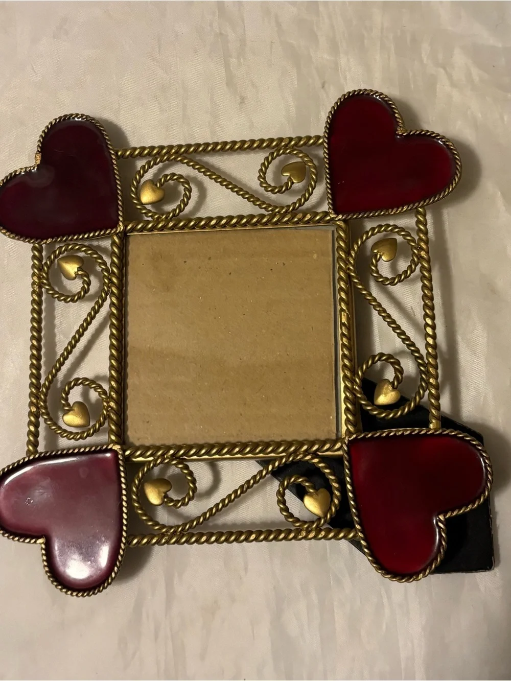 Gold Metal Photo Frame with Red Heart Accents